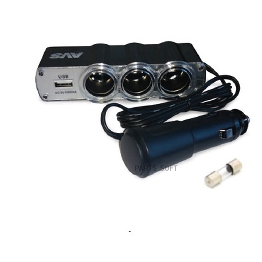 Разветвитель в прикуриватель "AVS" (3 гнезда+USB с проводом CS314U) - AVS None None